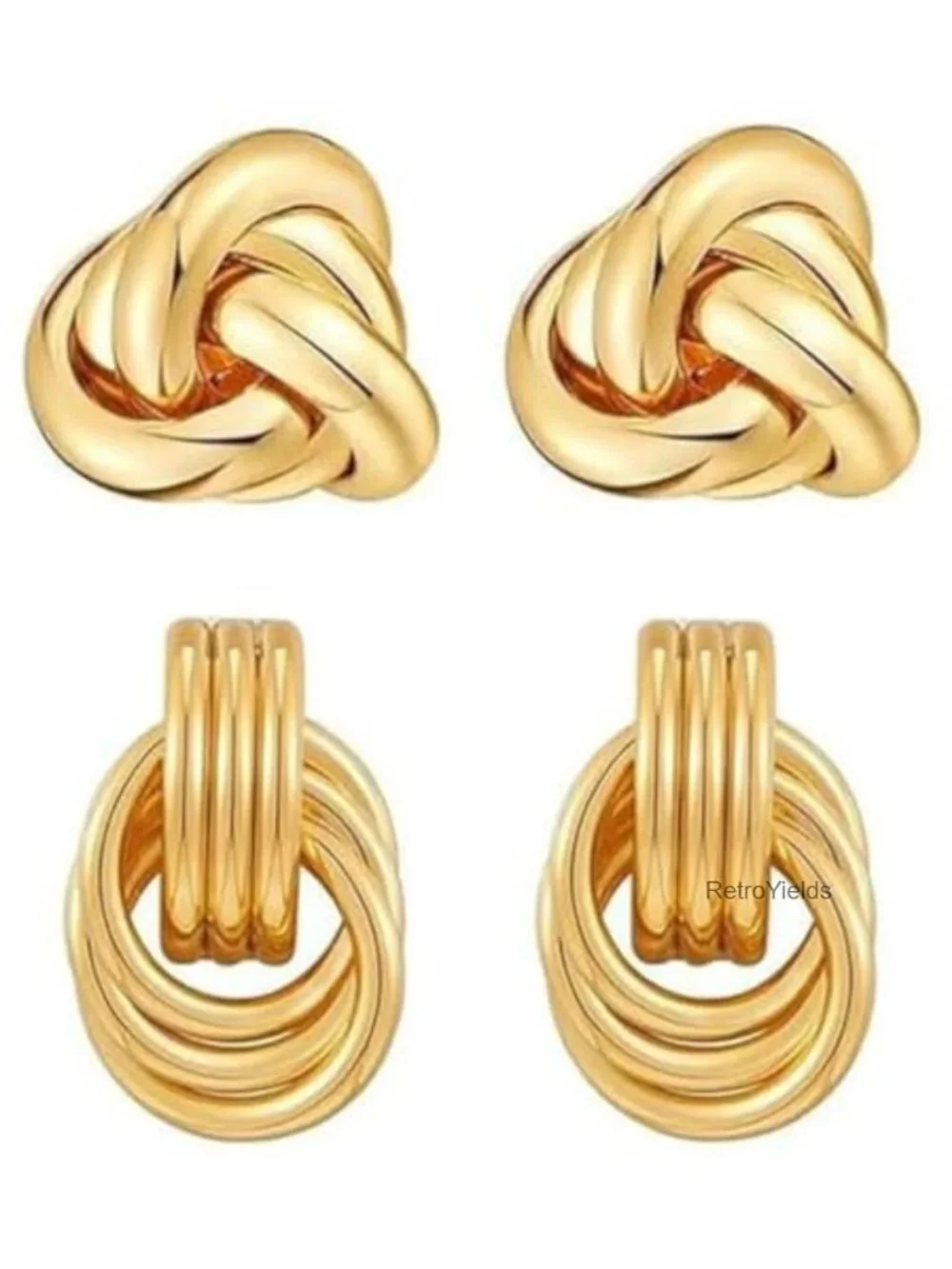Chunky Gold Knot Earrings Geometric Drop Dangle Statement Earrings for Women -